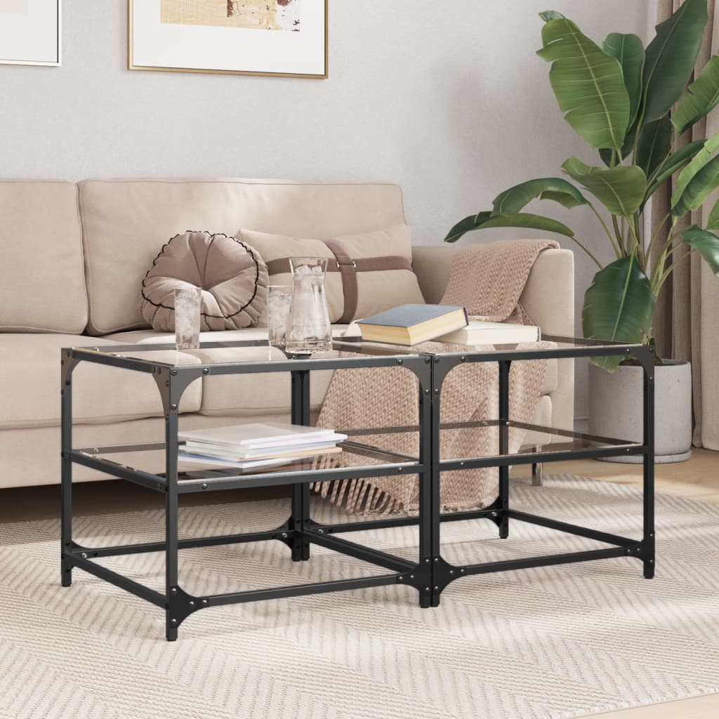 vidaXL Konferenčné stolíky priehľ. sklenená doska 2 ks 50x50x45cm oceľ