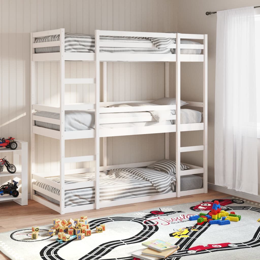 vidaXL Trojitá poschodová posteľ biela 90x190 cm borovicový masív