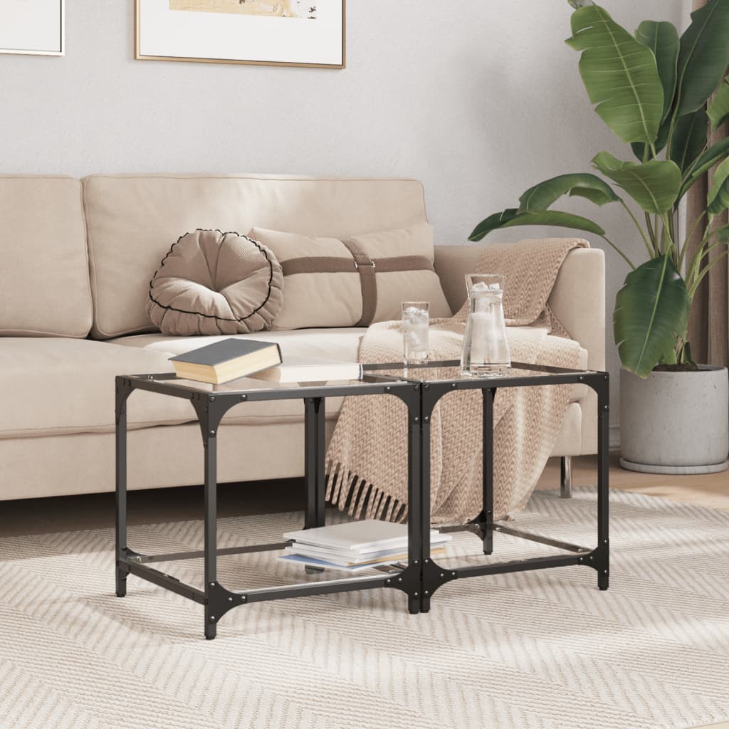 vidaXL Konferenčné stolíky priehľ. sklenená doska 2 ks 40x40x40cm oceľ