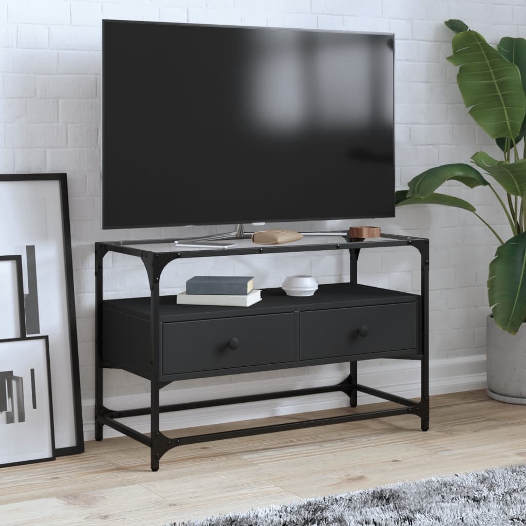 vidaXL TV skrinka sklenená doska čierna 80x35x51 cm kompozitné drevo