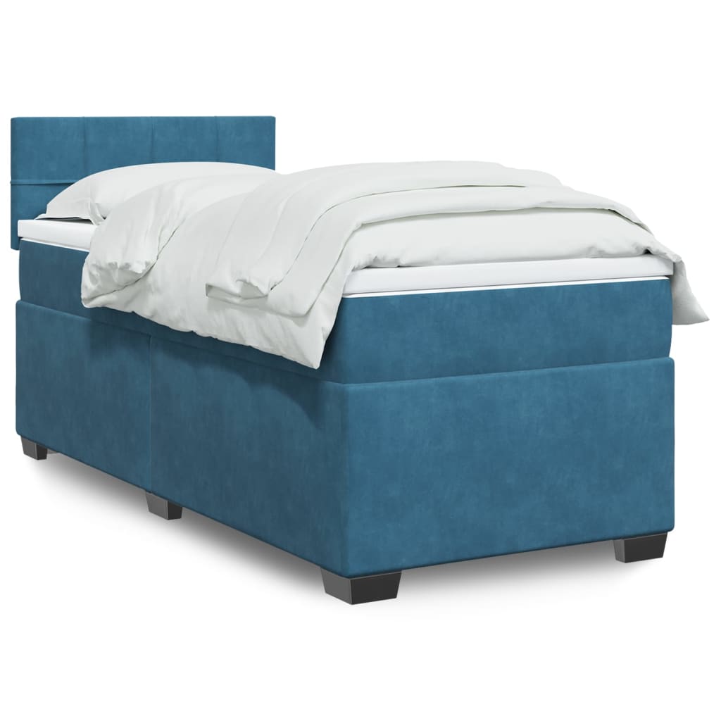 vidaXL Posteľný rám boxsping s matracom tmavomodrý 100x200 cm zamat