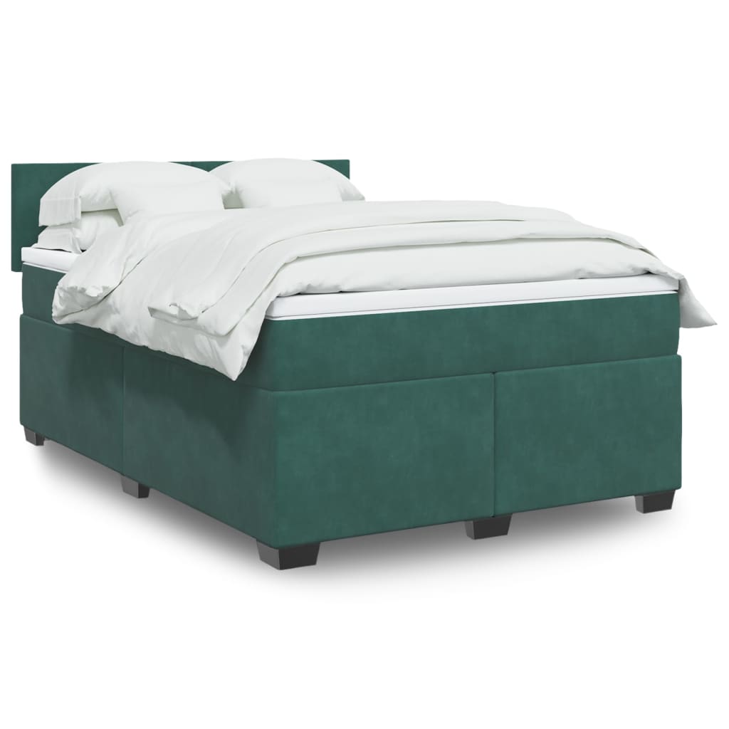 vidaXL Posteľný rám boxsping s matracom tmavozelený 140x190 cm zamat