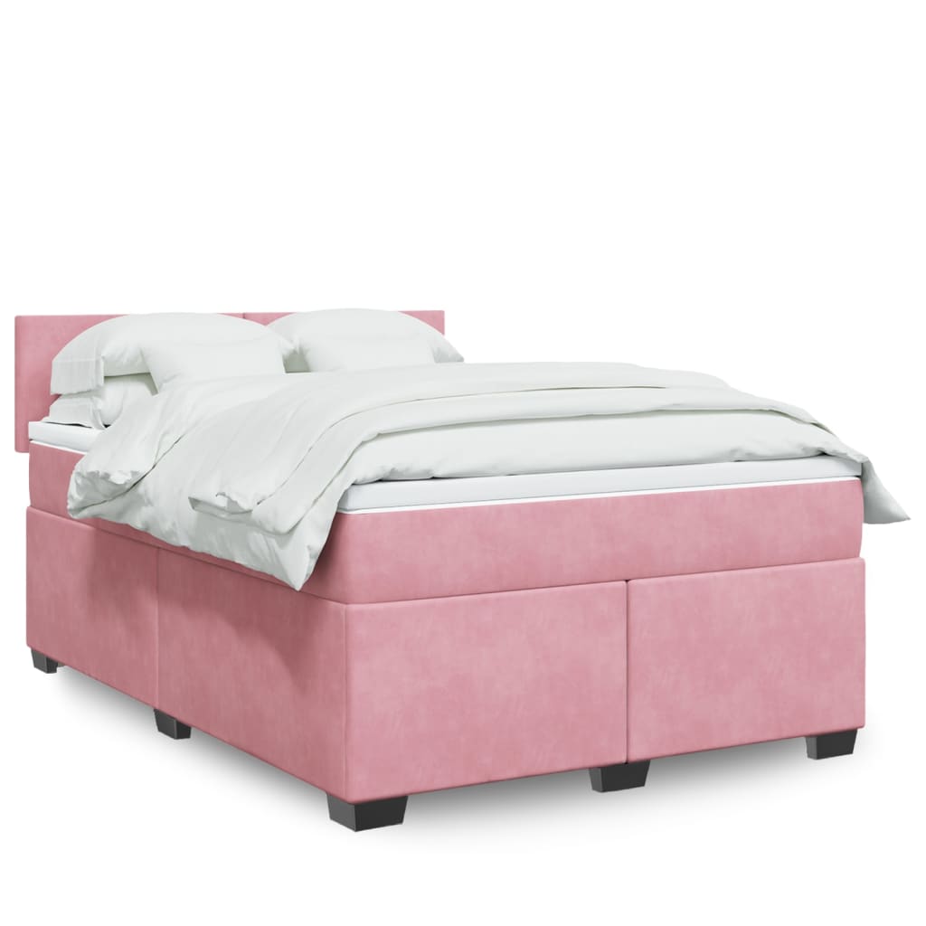 vidaXL Posteľný rám boxsping s matracom ružový 140x190 cm zamat