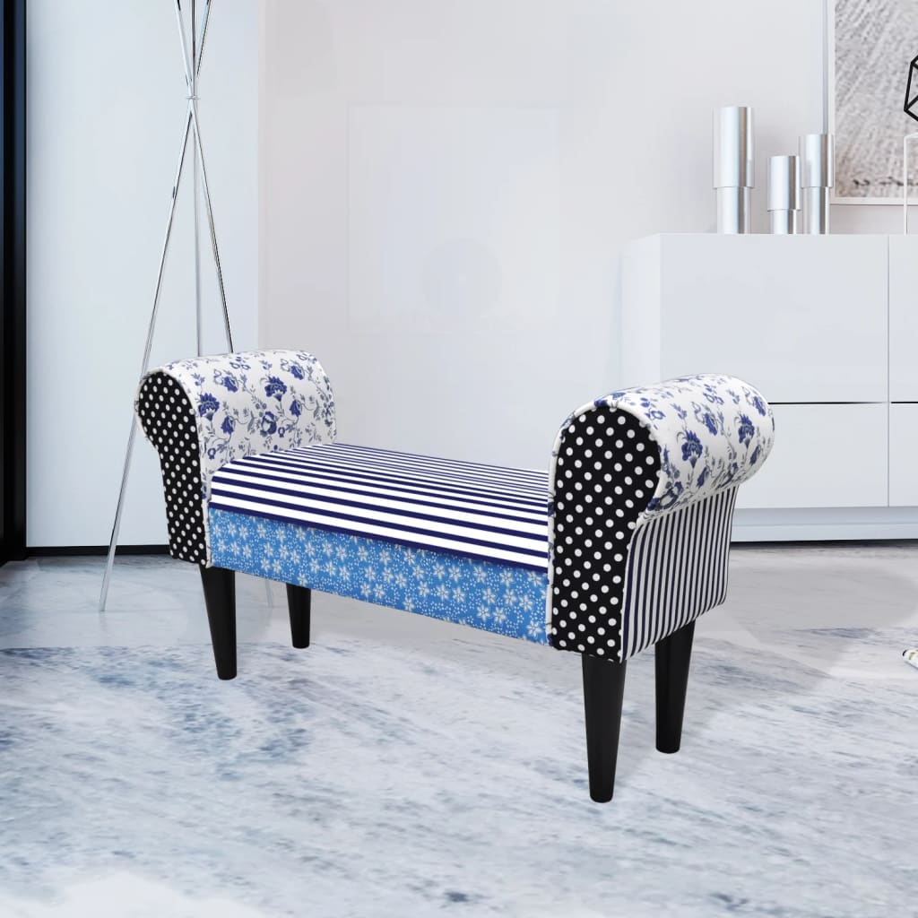 vidaXL Lavička, patchwork, modro biela