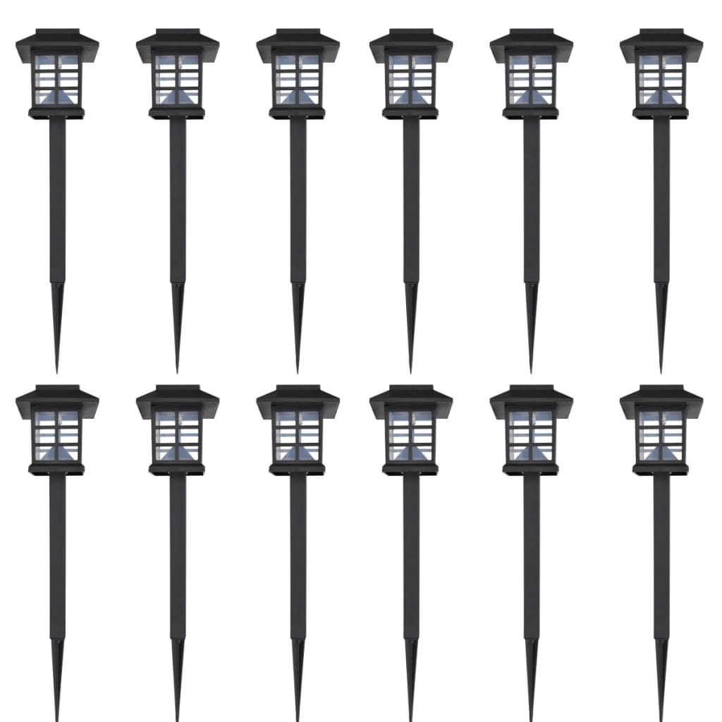 vidaXL Solárna LED lampa, sada 12 ks s bodcom, 8,6 x 8,6 x 38 cm
