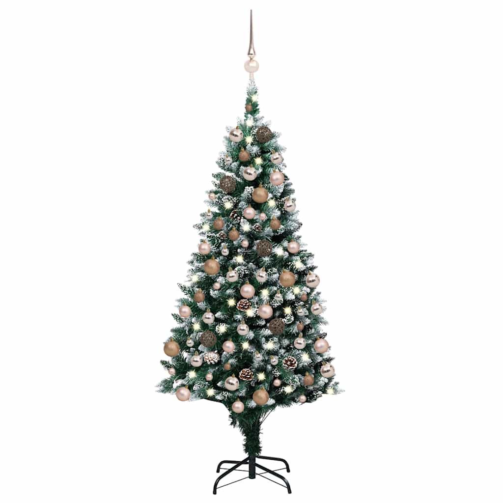 vidaXL Osvetlený umelý vianočný stromček s guľami a šiškami 150 cm