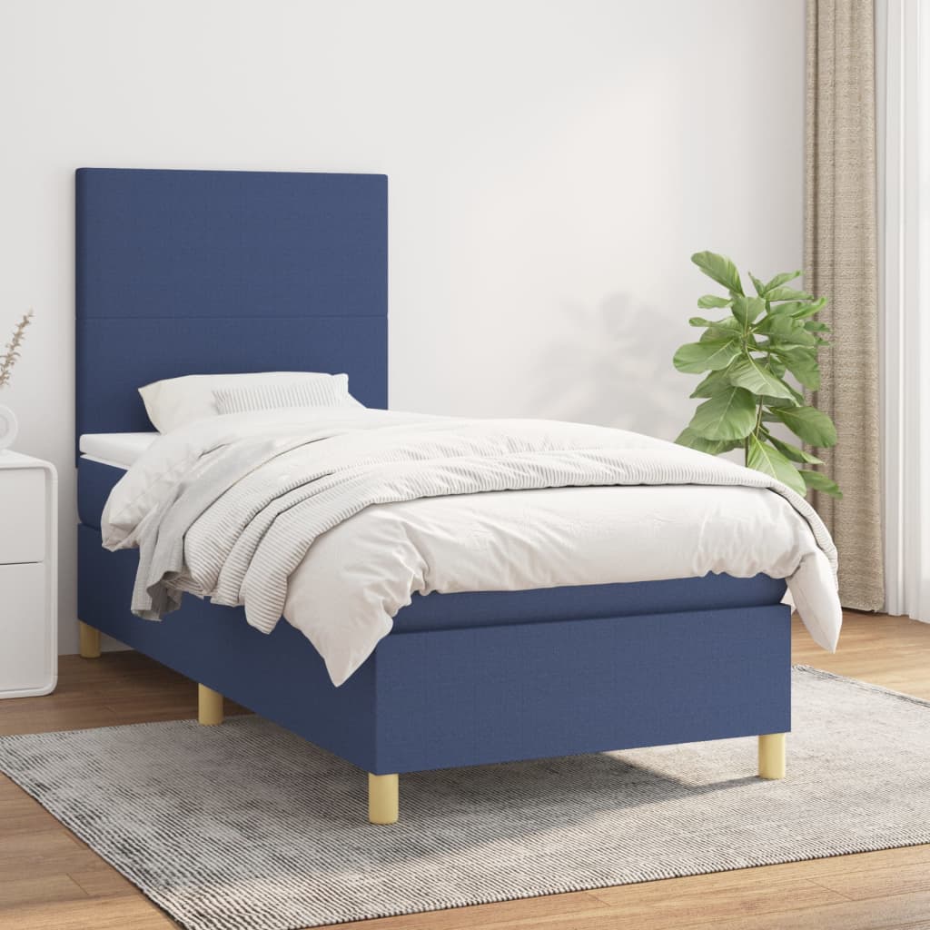 vidaXL Posteľný rám boxspring s matracom modrý 90x190 cm látka