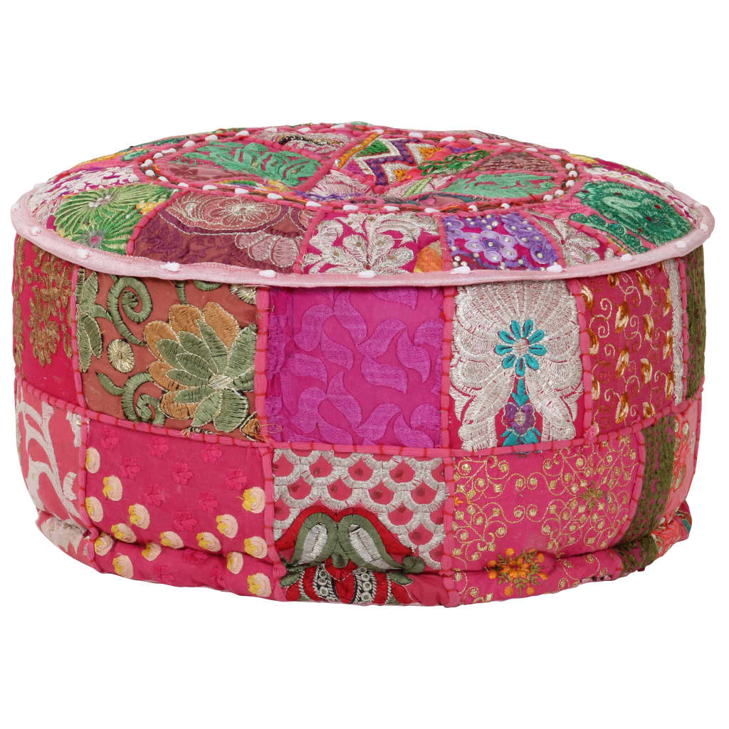 vidaXL Patchwork taburetka z bavlny okrúhla 40x20 cm ružová