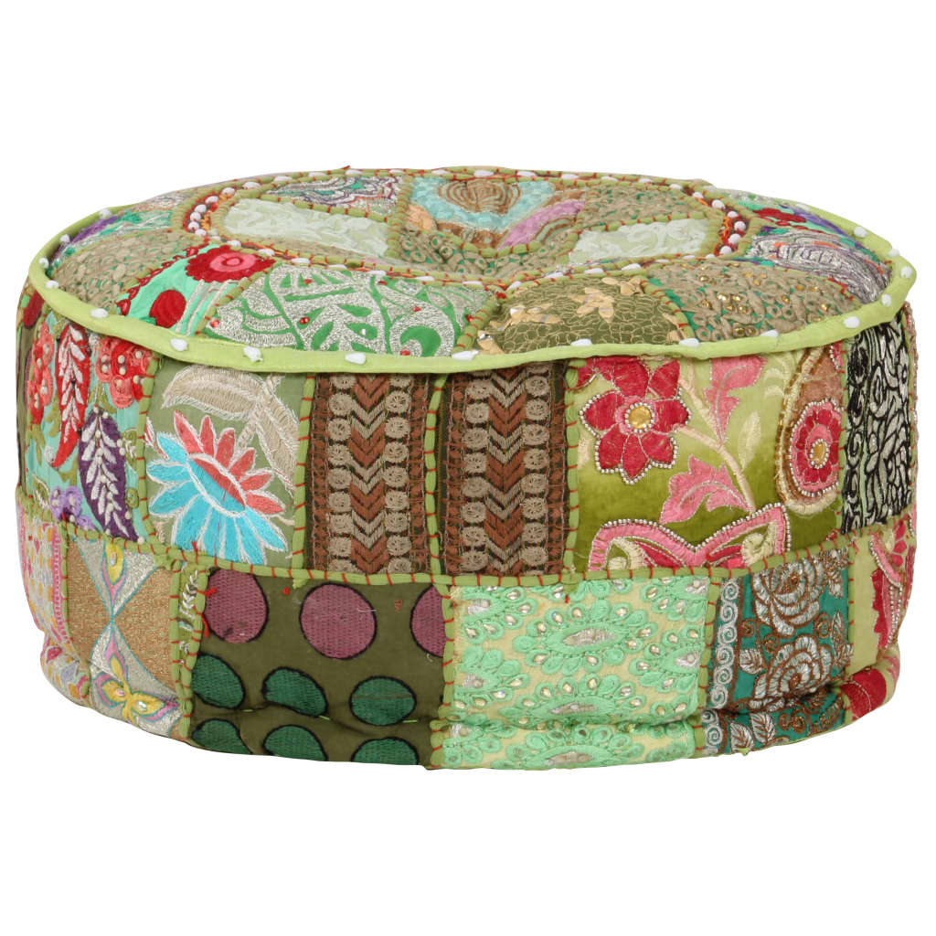 vidaXL Patchwork taburetka z bavlny okrúhla 40x20 cm zelená