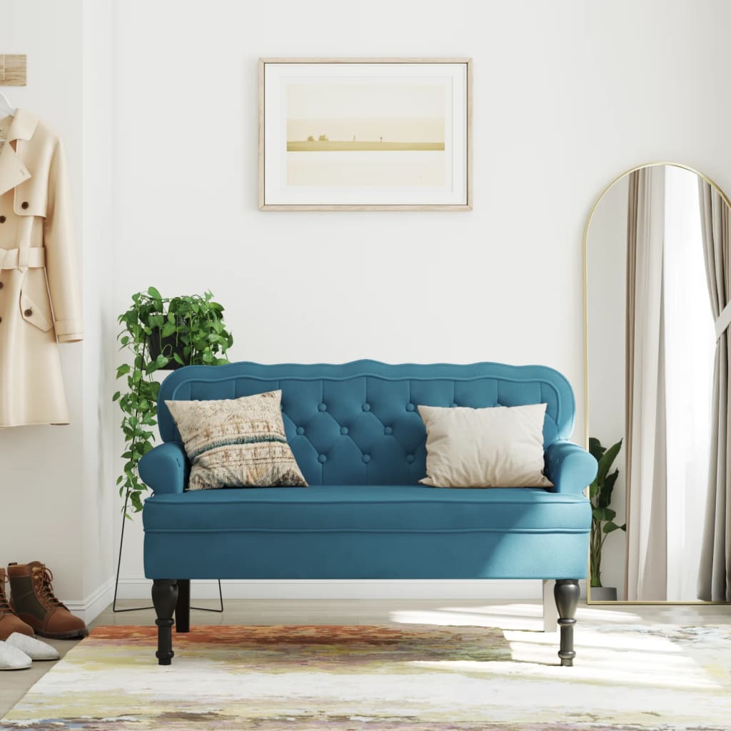 vidaXL Lavička s operadlom modrá 119,5x64,5x75 cm zamat