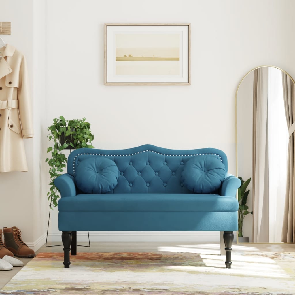 vidaXL Lavica s vankúšmi modrá 120,5x65x75 cm zamat