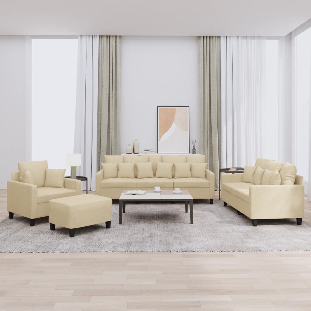 vidaXL 4-dielna sedacia súprava s vankúšmi krémová látka