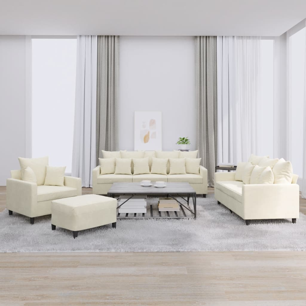 vidaXL 4-dielna sedacia súprava s vankúšmi krémová zamat