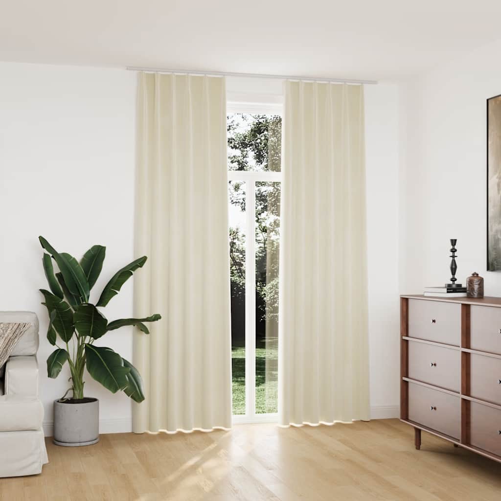 vidaXL Zatemňovacie závesy 2 ks s háčikmi, zamat, krémové 140x245 cm