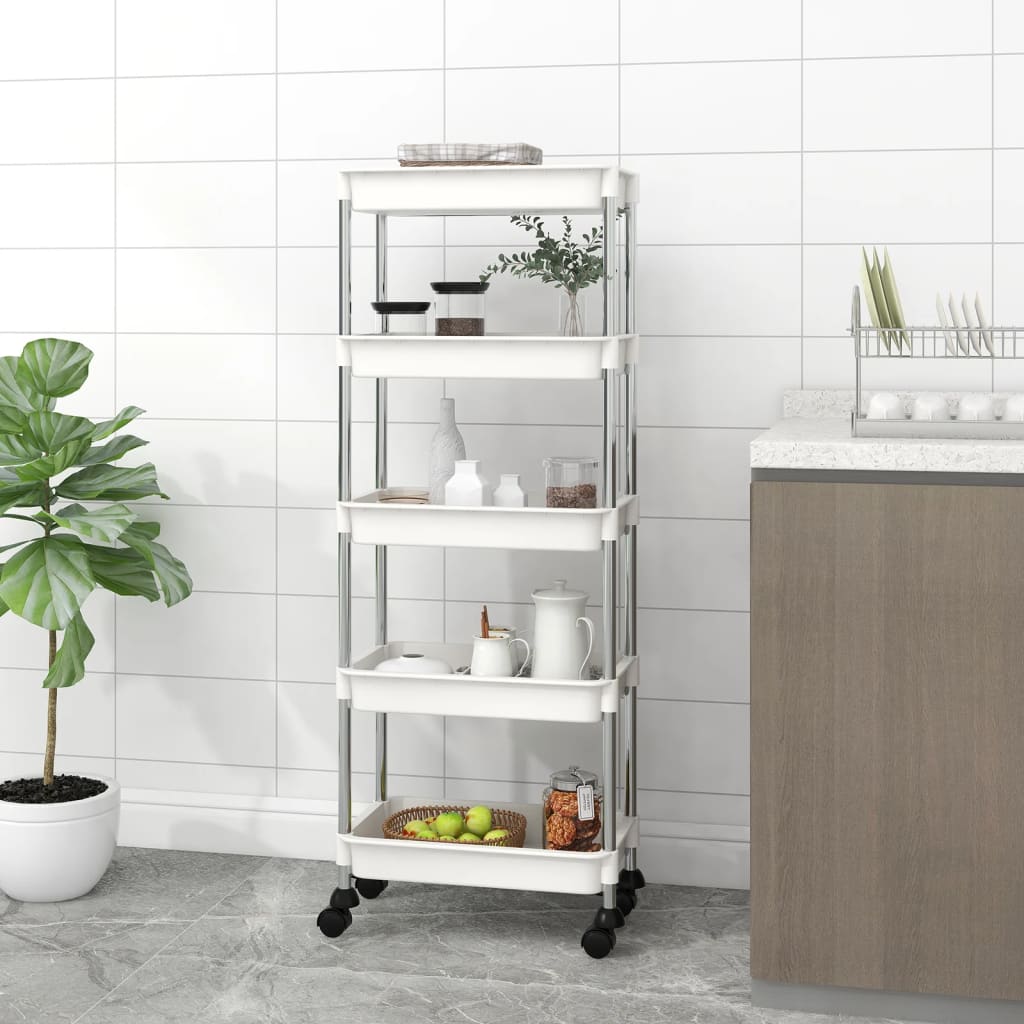vidaXL 5-poschodový kuchynský vozík biely 42x29x128 cm železo a ABS
