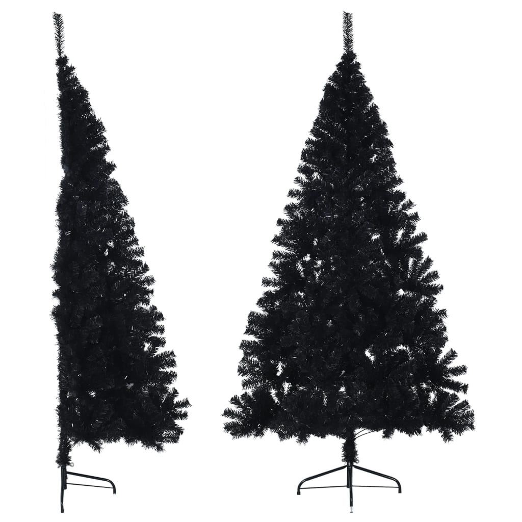vidaXL Umelý vianočný polovičný stromček s podstavcom čierny 210cm PVC