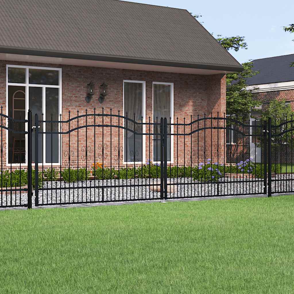 vidaXL Plotová brána s vrchnou časťou, čierna 406x125 cm, práškovo lakovaná oceľ