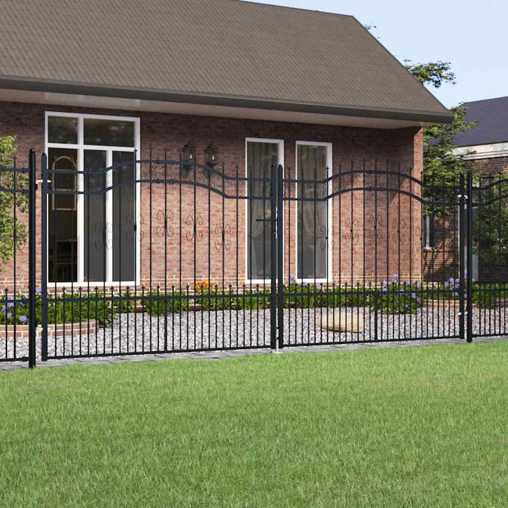 vidaXL Plotová brána s vrchnou časťou, čierna 406x150 cm, práškovo lakovaná oceľ