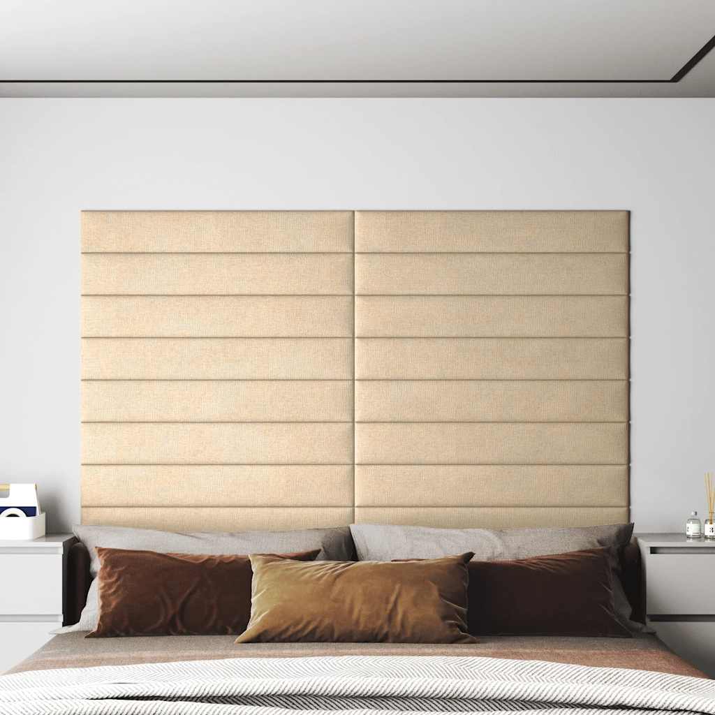 vidaXL Nástenné panely 12 ks krémové 90x15 cm látka 1,62 m²