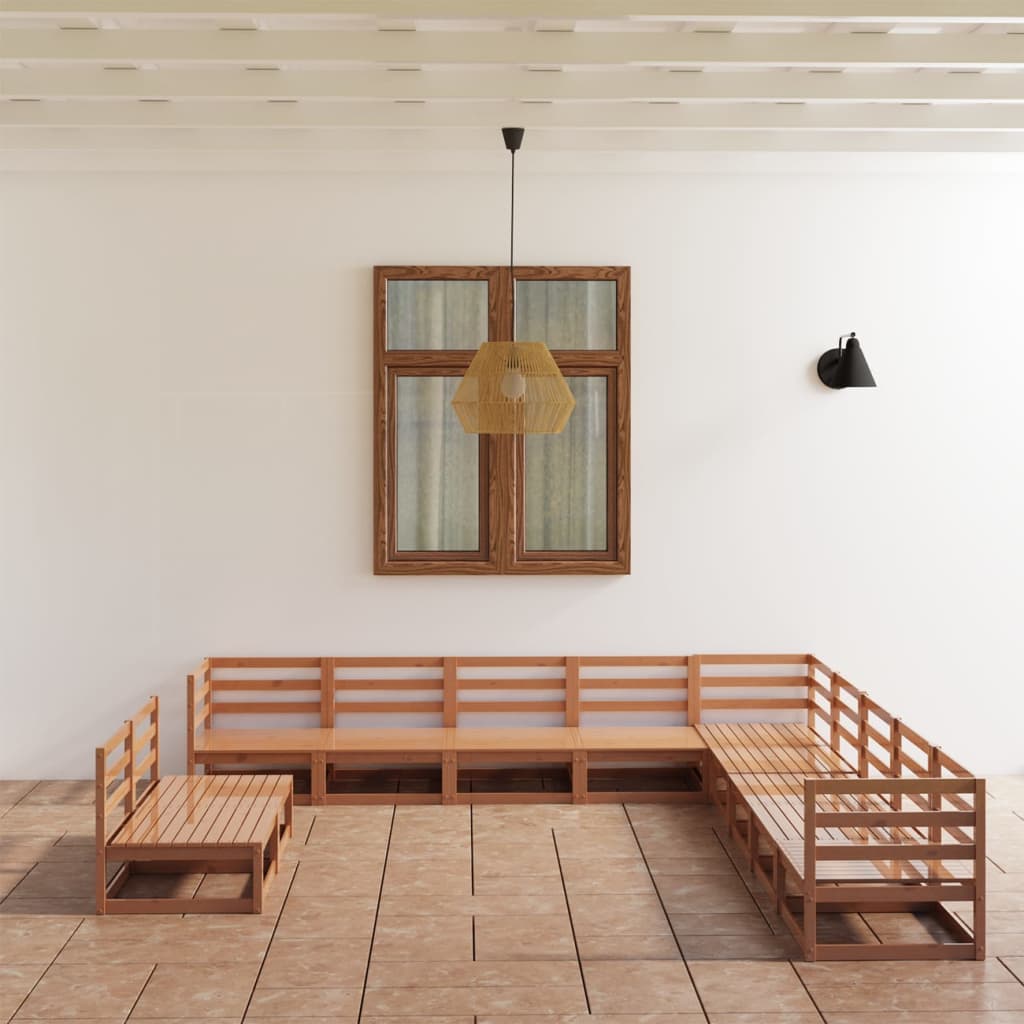 vidaXL 11-dielna záhradná sedacia súprava medovo-hnedá borovicový masív