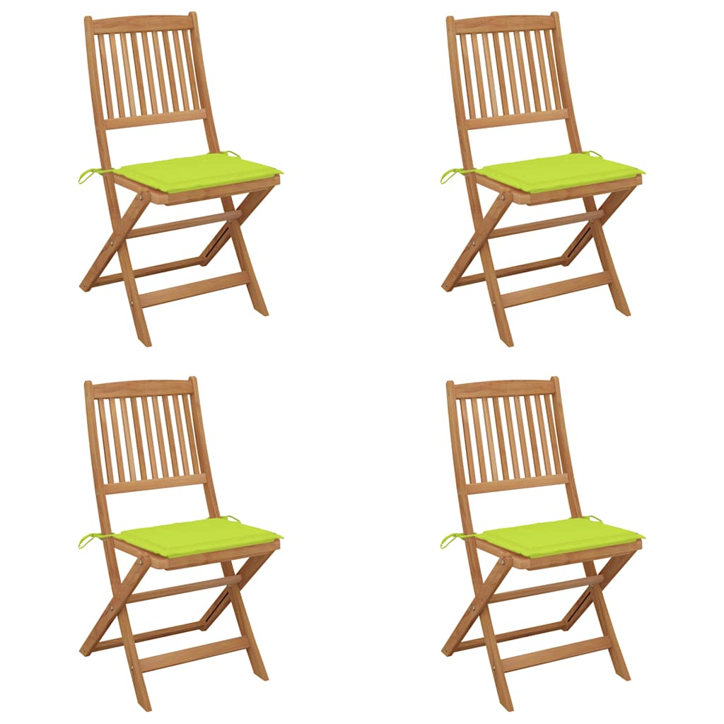 vidaXL Skladacie záhradné stoličky s podložkami 4 ks akáciový masív