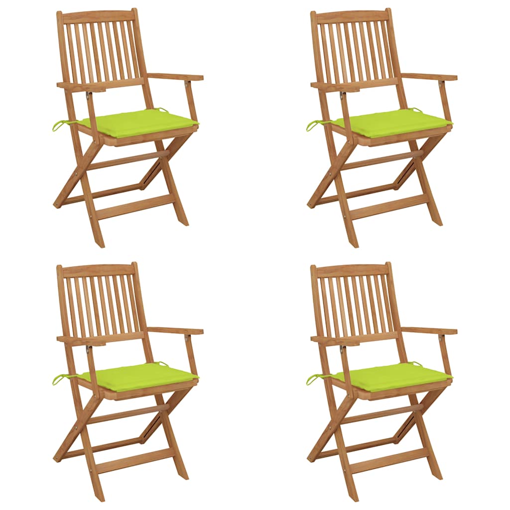 vidaXL Skladacie záhradné stoličky s podložkami 4 ks akáciový masív