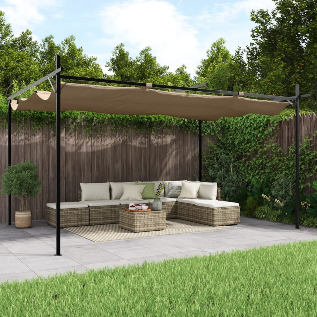 vidaXL Pergola so zaťahovacou strechou sivohnedá 395x292x230 cm