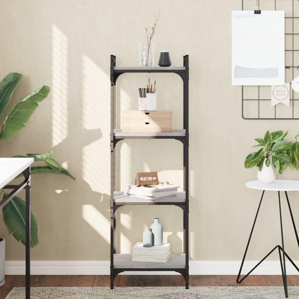 vidaXL Knižnica, 4 police, sivá sonoma 40x30x120 cm, kompozitné drevo