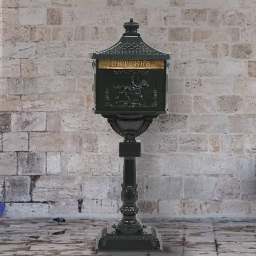 vidaXL Zelená poštová schránka na podstavci, hliník, odolná voči hrdzi