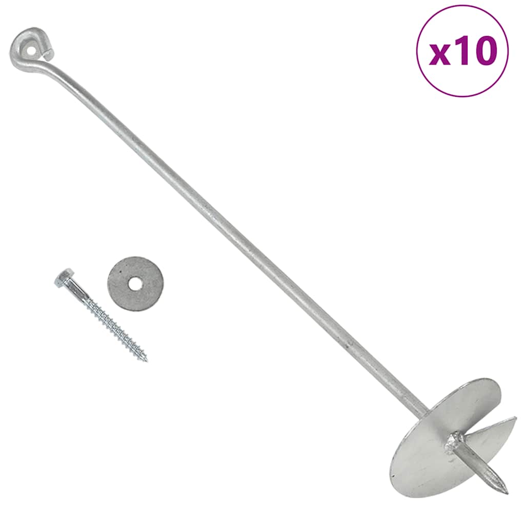 vidaXL Uzemňovacie kotvy 10 ks 10x60 cm pozinkovaný kov