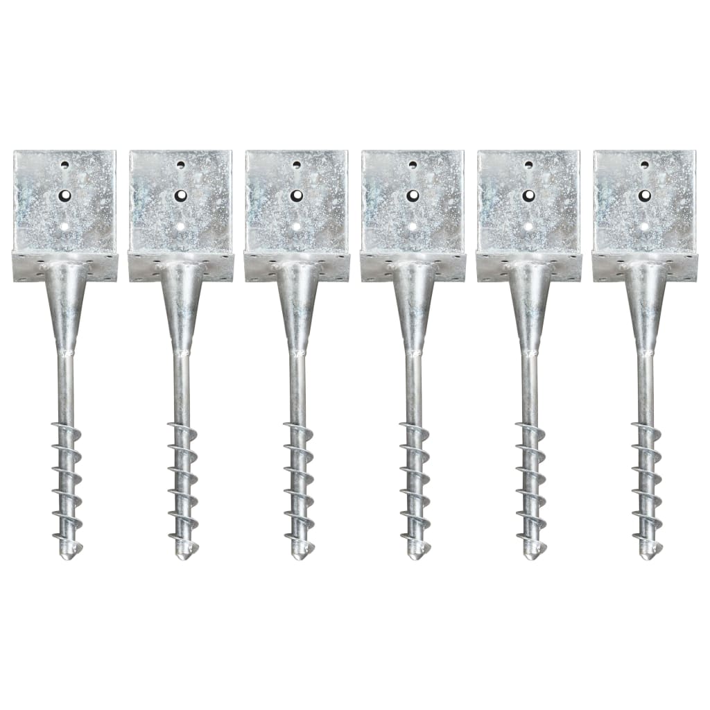 vidaXL Kotviace hroty 6 ks, strieborné 14x14x58 cm, pozinkovaná oceľ