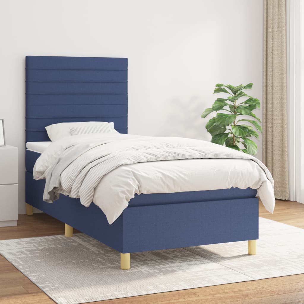 vidaXL Posteľný rám boxspring s matracom modrý 90x200 cm látka