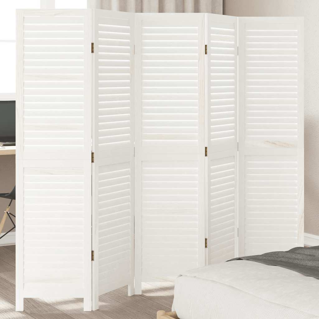 vidaXL Paraván 5 panelov biely masívne drevo paulovnie