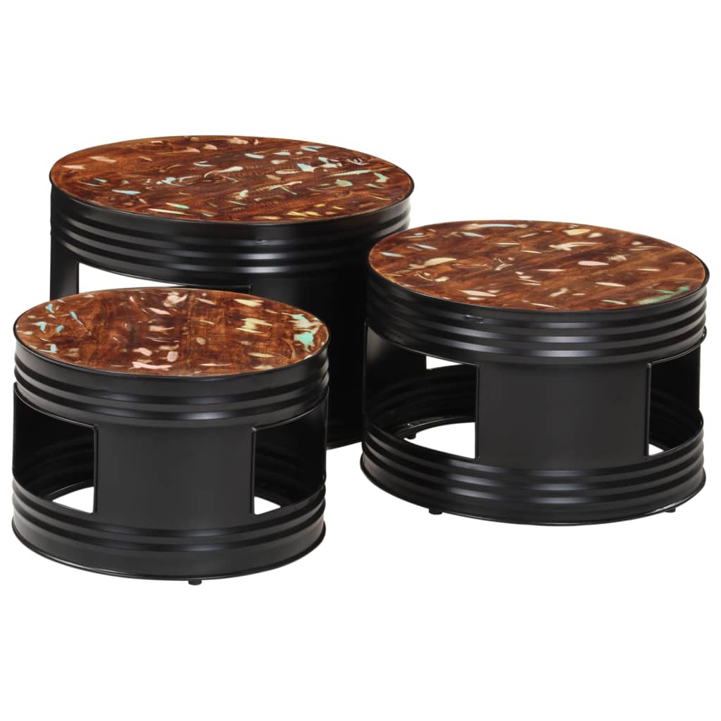 vidaXL Barové stoly tvar bubna 3 ks masívne recyklované drevo