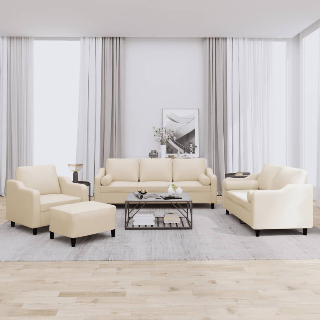 vidaXL 4-dielna sedacia súprava s vankúšmi krémová látka