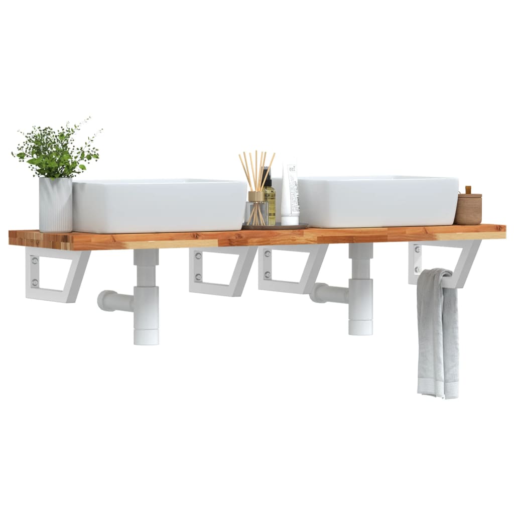 vidaXL Polica pod umývadlo nástenná oceľ a akáciový masív