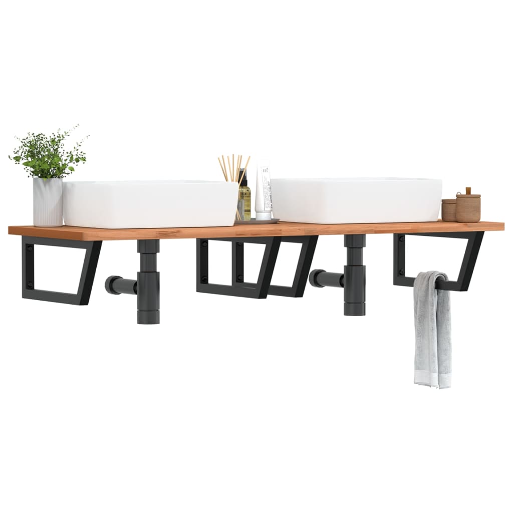 vidaXL Polica pod umývadlo nástenná oceľ a bukový masív