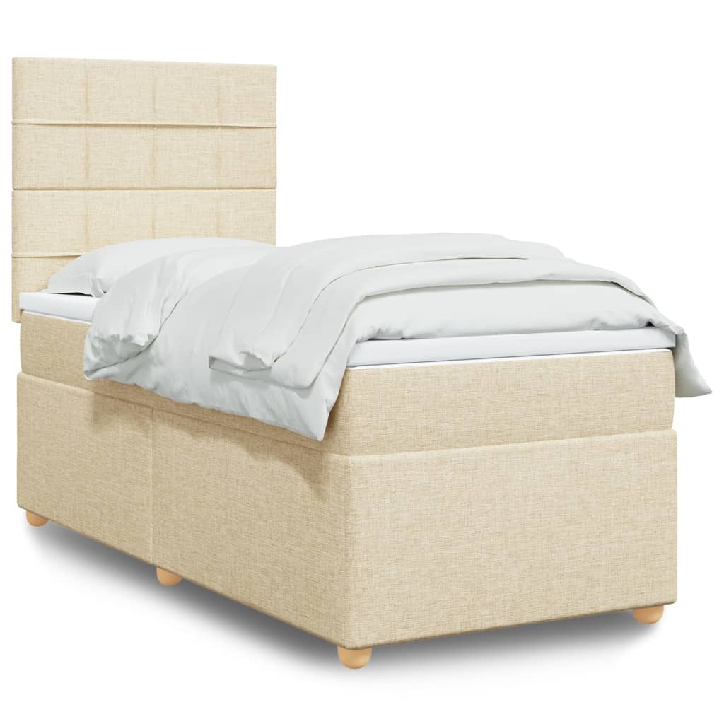 vidaXL Posteľný rám boxspring s matracom krémový 90x190 cm látka
