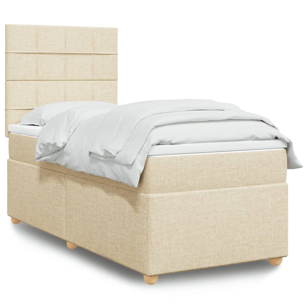 vidaXL Posteľný rám boxspring s matracom krémový 90x190 cm látka