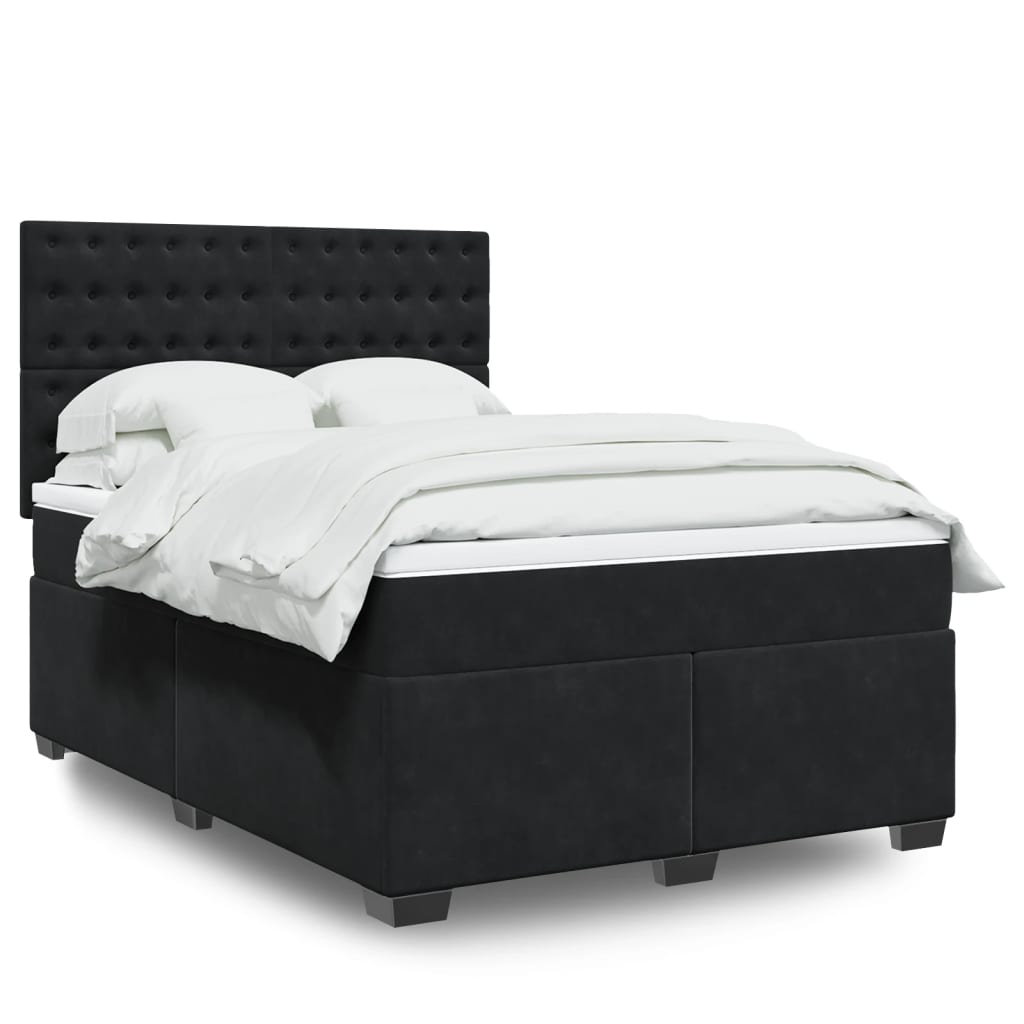 vidaXL Posteľný rám boxspring s matracom čierny 140x190 cm zamat