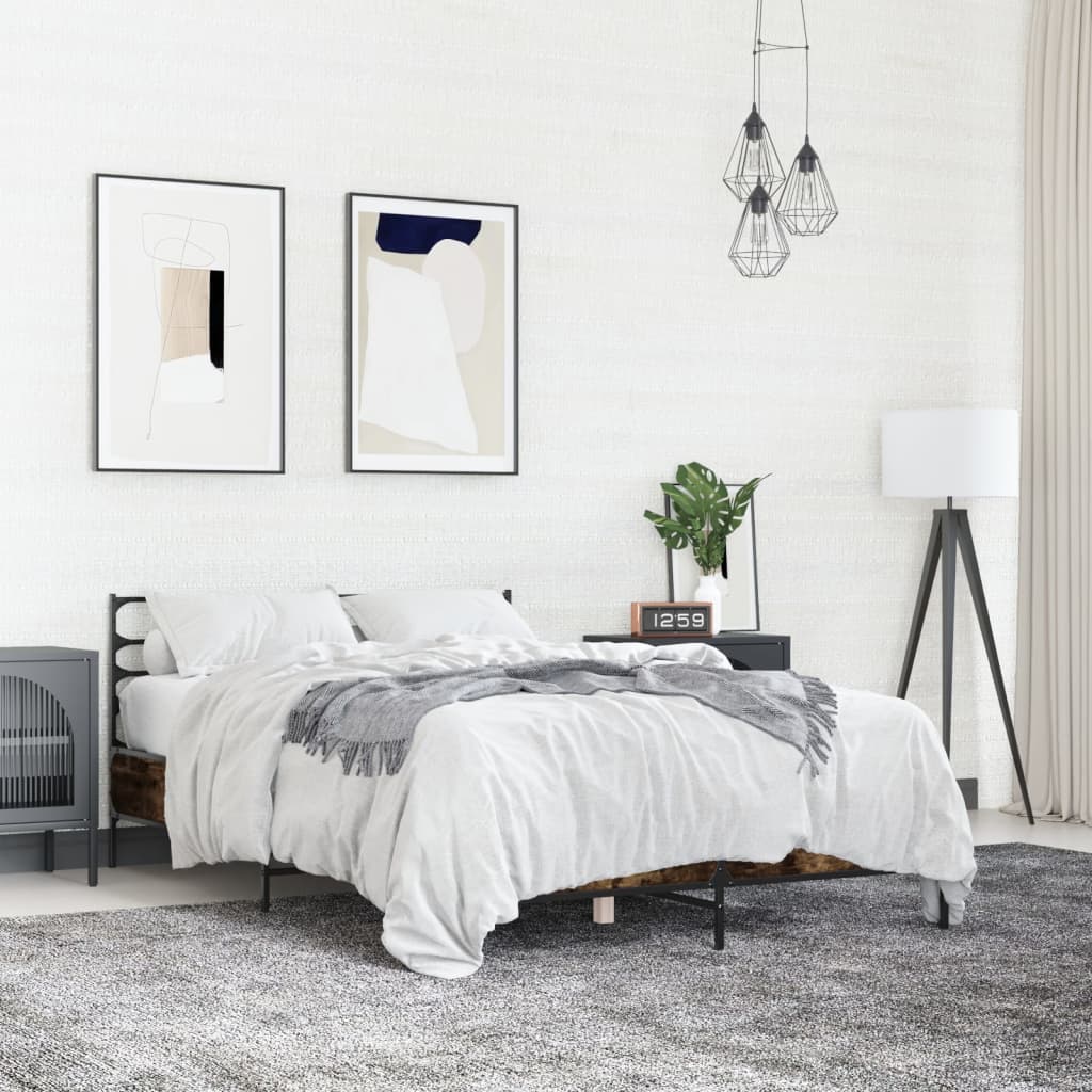 vidaXL Posteľný rám dymový dub 140x190 cm kompozitné drevo a kov