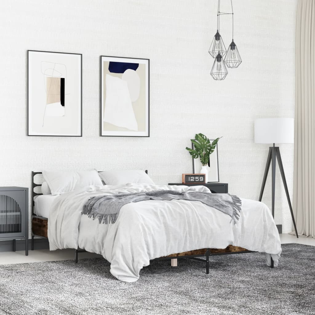 vidaXL Posteľný rám dymový dub 120x190 cm kompozitné drevo a kov