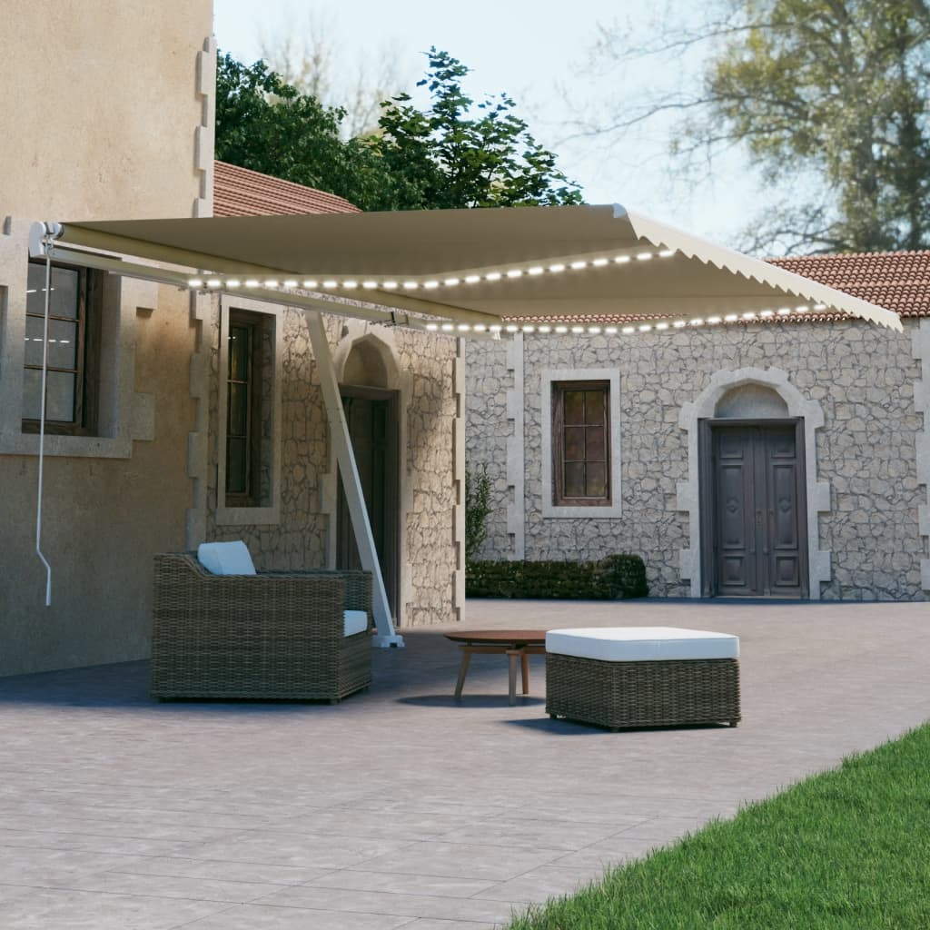 vidaXL Automatická markíza s LED a senzorom vetra 500x300 cm krémová