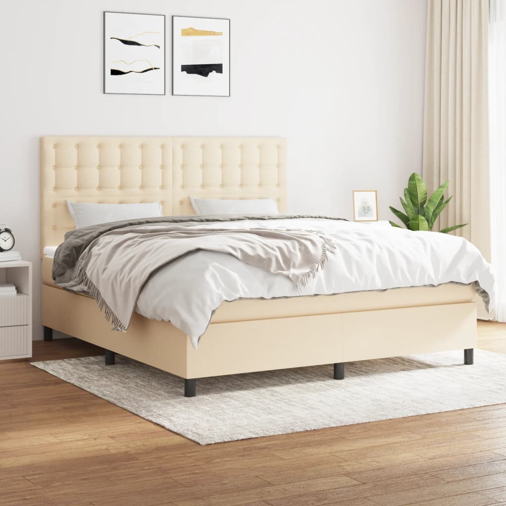 vidaXL Posteľný rám boxspring s matracom krémový 180x200 cm látka