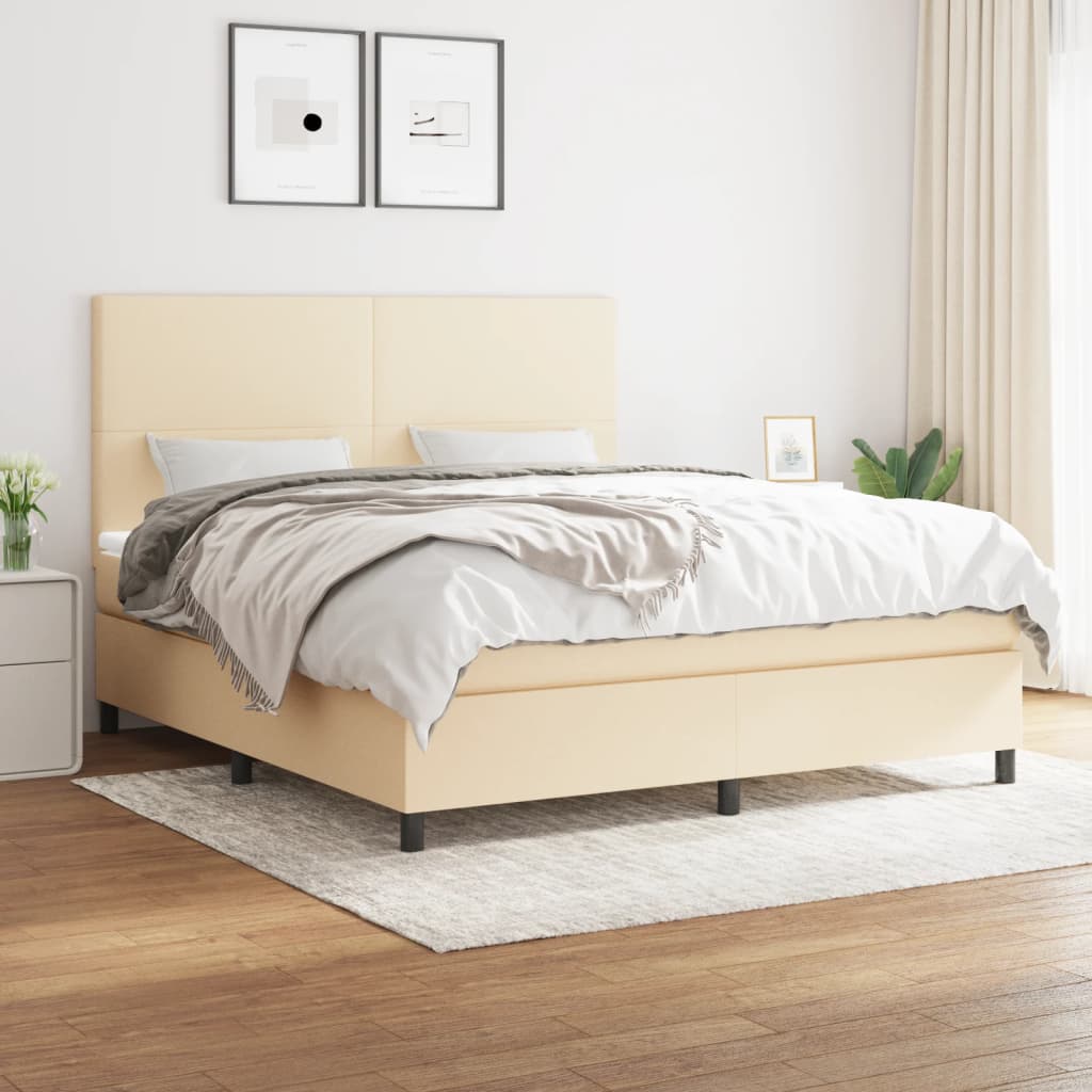vidaXL Posteľný rám boxspring s matracom krémový 180x200 cm látka