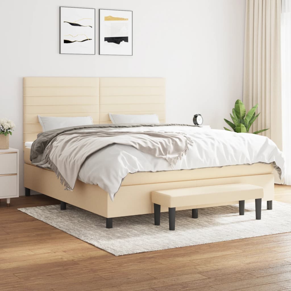 vidaXL Posteľný rám boxspring s matracom krémový 180x200 cm látka