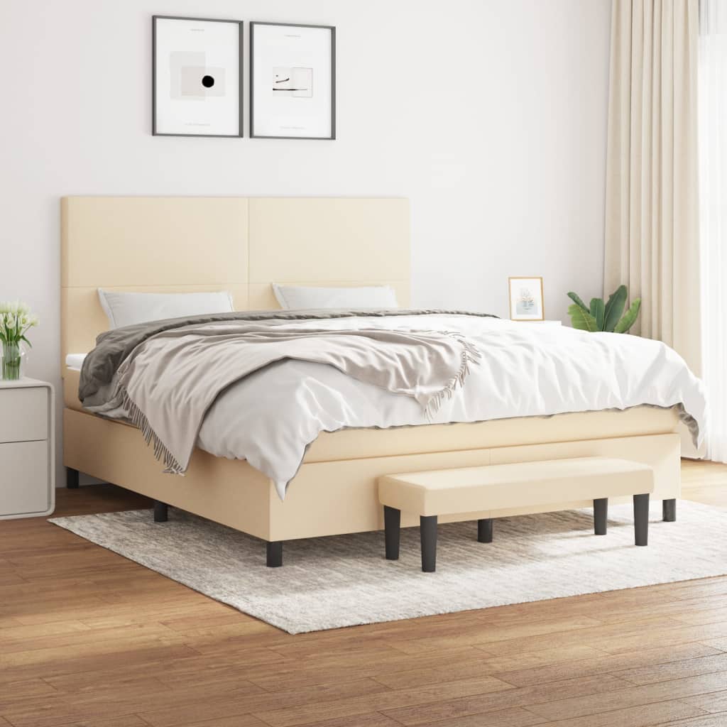vidaXL Posteľný rám boxspring s matracom krémový 180x200 cm látka