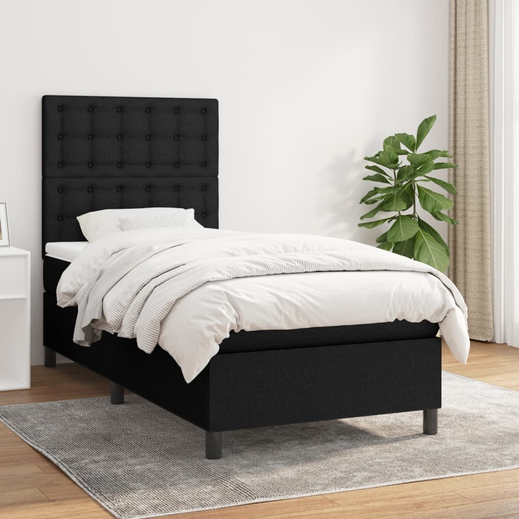 vidaXL Posteľný rám boxspring s matracom čierny 90x190 cm látka