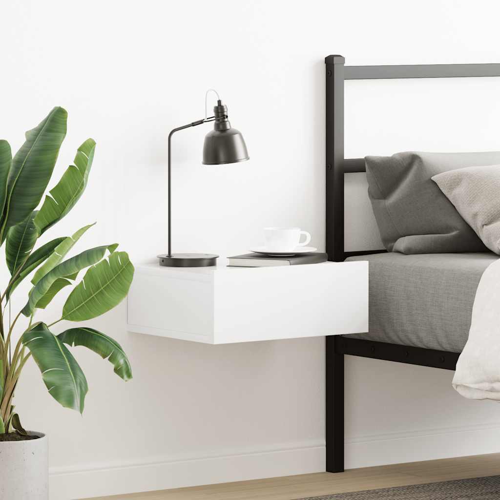 vidaXL Nástenný nočný stolík, lesklý biely 40x30x15cm kompozitné drevo