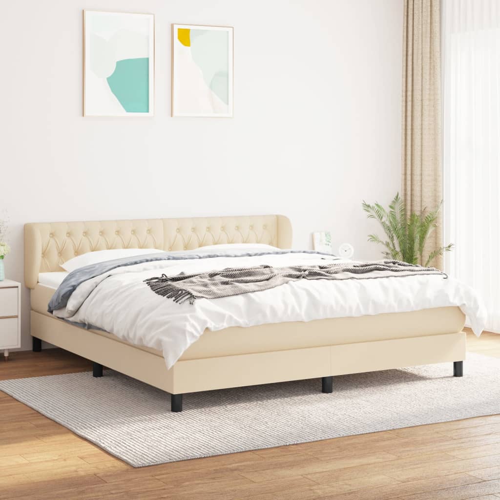 vidaXL Posteľný rám boxspring s matracom krémový 180x200 cm látka